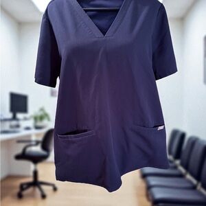 Figs Deep Blue V-Neck Short Sleeve Top